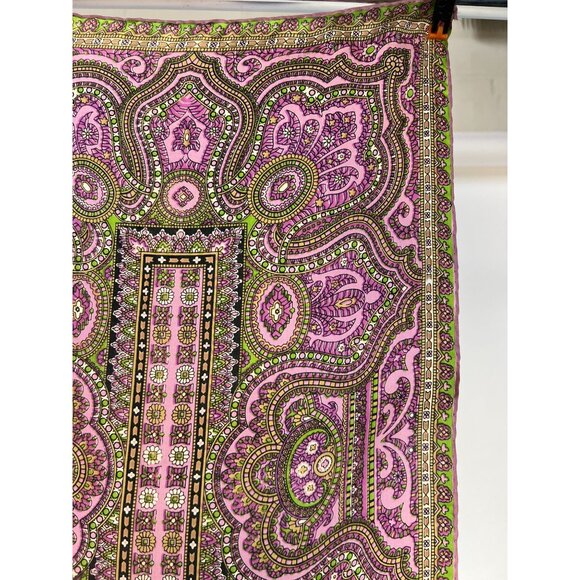 Vintage Silk Scarf With Paisley Print In Pink & Green - Picture 10 of 16